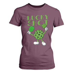 Funny St Patrick's Day Pickleball Lucky Shot T Shirt For Women TS11 Maroon Print Your Wear