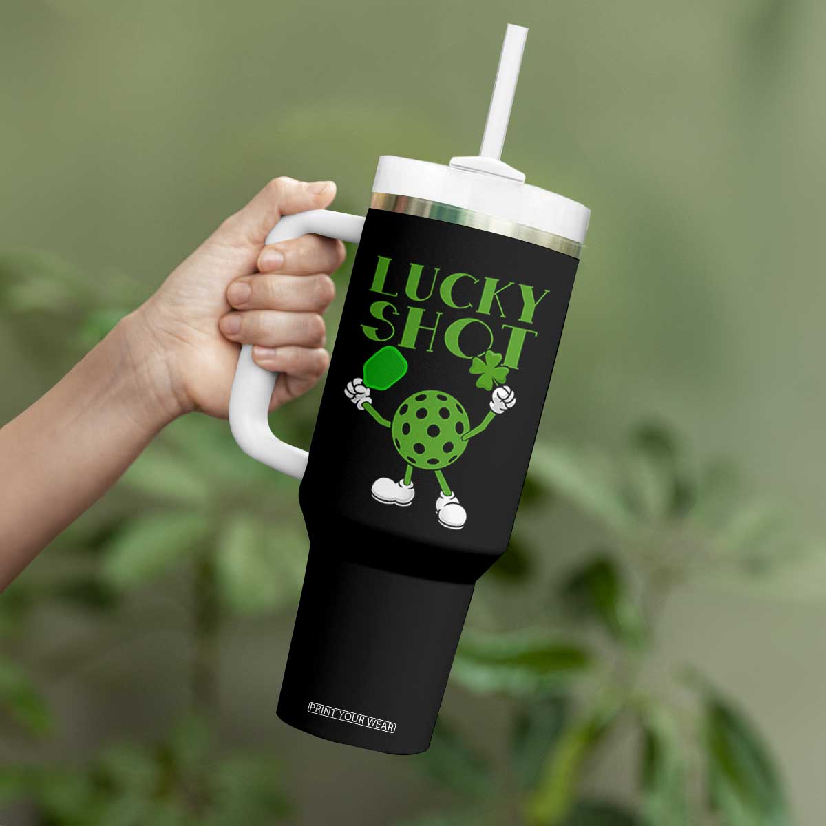 Funny St Patrick's Day Pickleball Lucky Shot Tumbler With Handle TS11 Print Your Wear