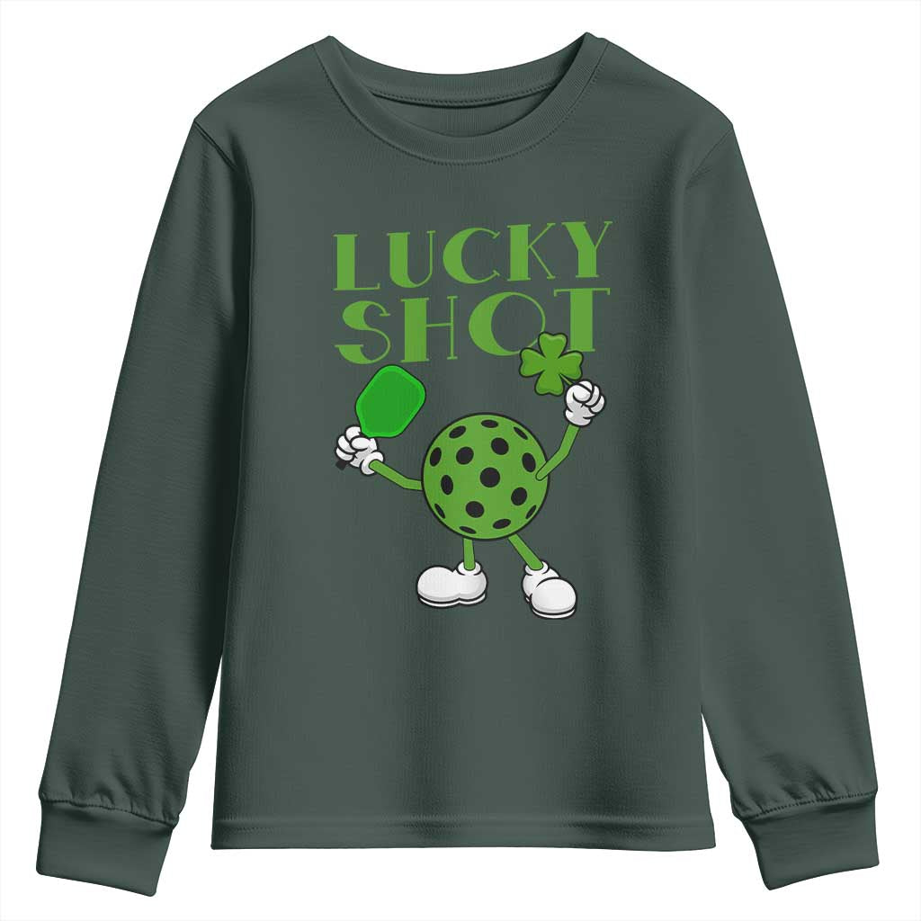 Funny St Patrick's Day Pickleball Lucky Shot Youth Sweatshirt TS11 Dark Forest Green Print Your Wear