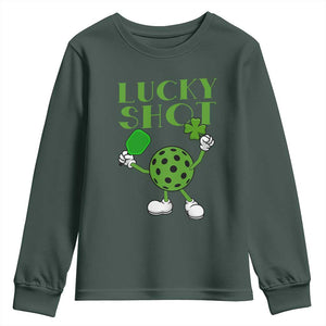 Funny St Patrick's Day Pickleball Lucky Shot Youth Sweatshirt TS11 Dark Forest Green Print Your Wear