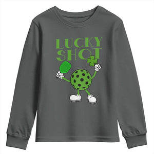 Funny St Patrick's Day Pickleball Lucky Shot Youth Sweatshirt TS11 Dark Heather Print Your Wear