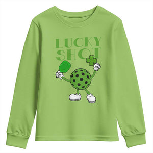 Funny St Patrick's Day Pickleball Lucky Shot Youth Sweatshirt TS11 Lime Print Your Wear
