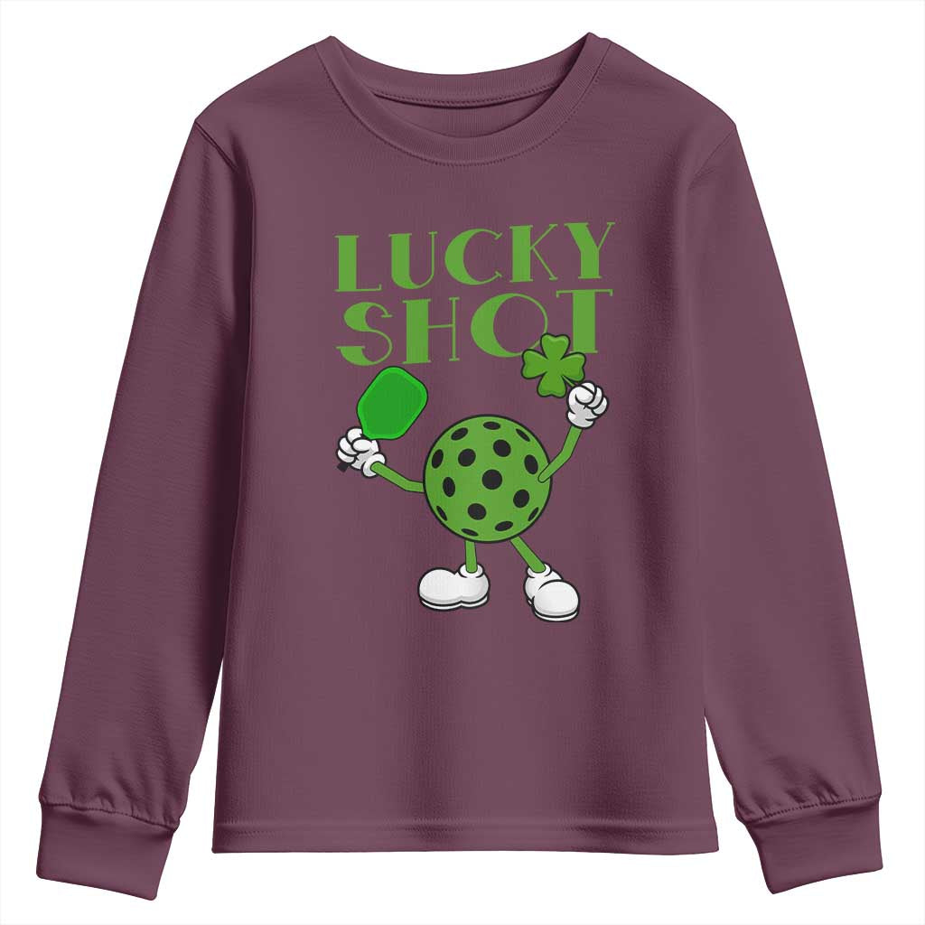 Funny St Patrick's Day Pickleball Lucky Shot Youth Sweatshirt TS11 Maroon Print Your Wear