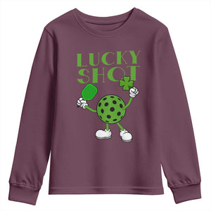 Funny St Patrick's Day Pickleball Lucky Shot Youth Sweatshirt TS11 Maroon Print Your Wear