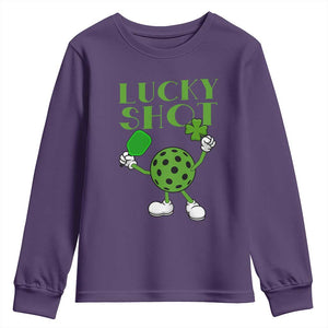 Funny St Patrick's Day Pickleball Lucky Shot Youth Sweatshirt TS11 Purple Print Your Wear