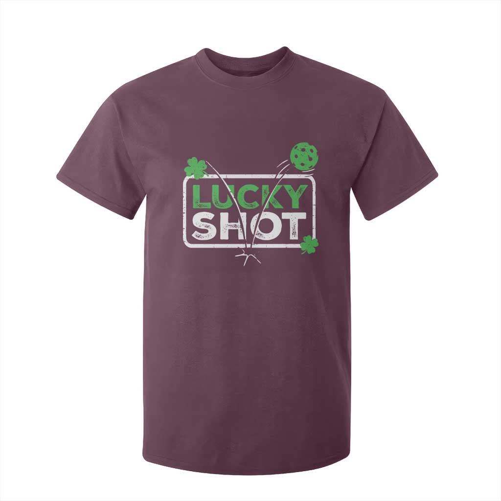 Funny St Patrick's Day Pickleball T Shirt For Kid Lucky Shot Shamrock TS11 Maroon Print Your Wear