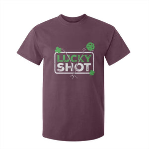 Funny St Patrick's Day Pickleball T Shirt For Kid Lucky Shot Shamrock TS11 Maroon Print Your Wear