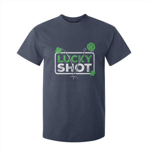 Funny St Patrick's Day Pickleball T Shirt For Kid Lucky Shot Shamrock TS11 Navy Print Your Wear