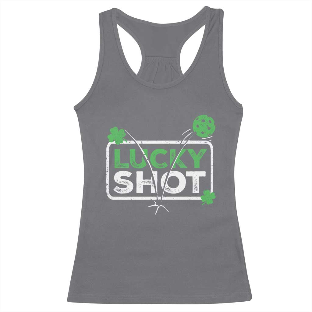 Funny St Patrick's Day Pickleball Racerback Tank Top Lucky Shot Shamrock TS11 Charcoal Print Your Wear