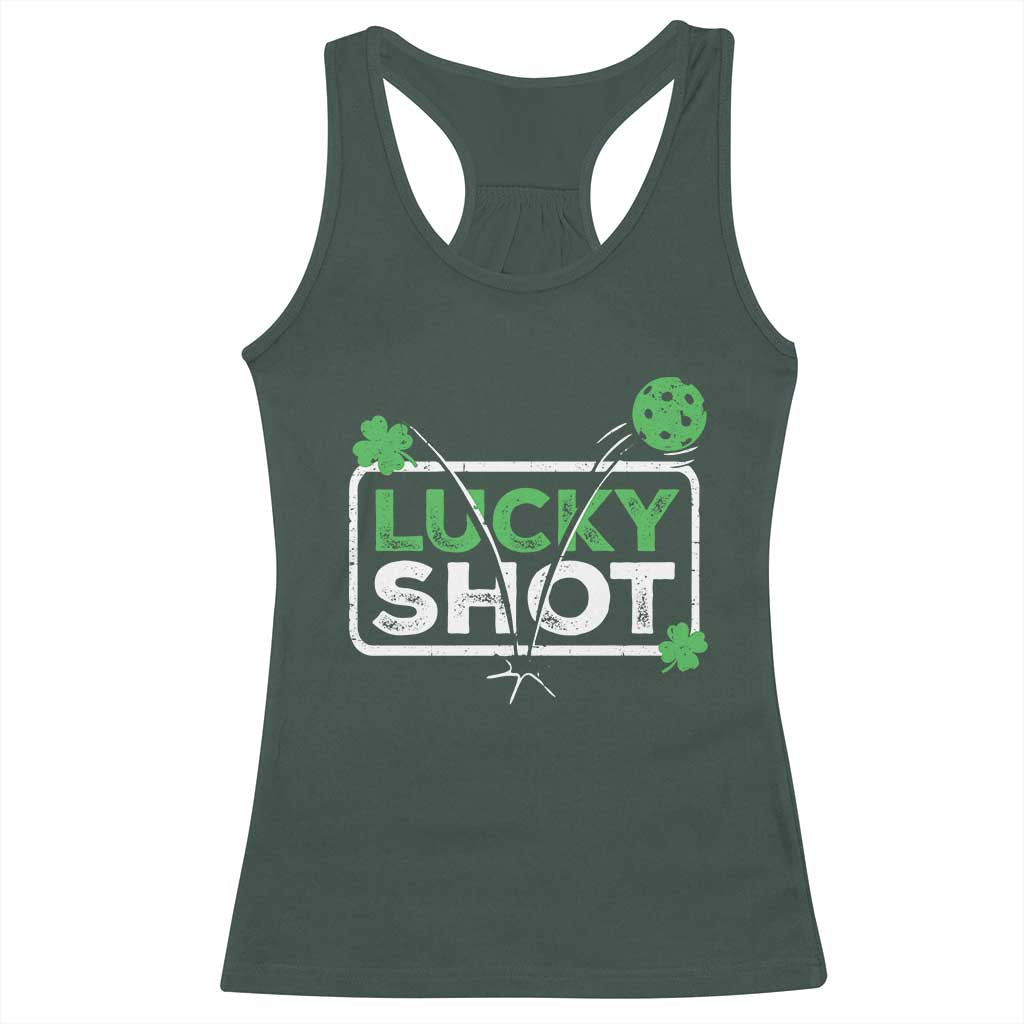 Funny St Patrick's Day Pickleball Racerback Tank Top Lucky Shot Shamrock TS11 Dark Forest Green Print Your Wear