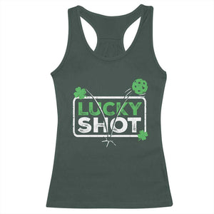 Funny St Patrick's Day Pickleball Racerback Tank Top Lucky Shot Shamrock TS11 Dark Forest Green Print Your Wear