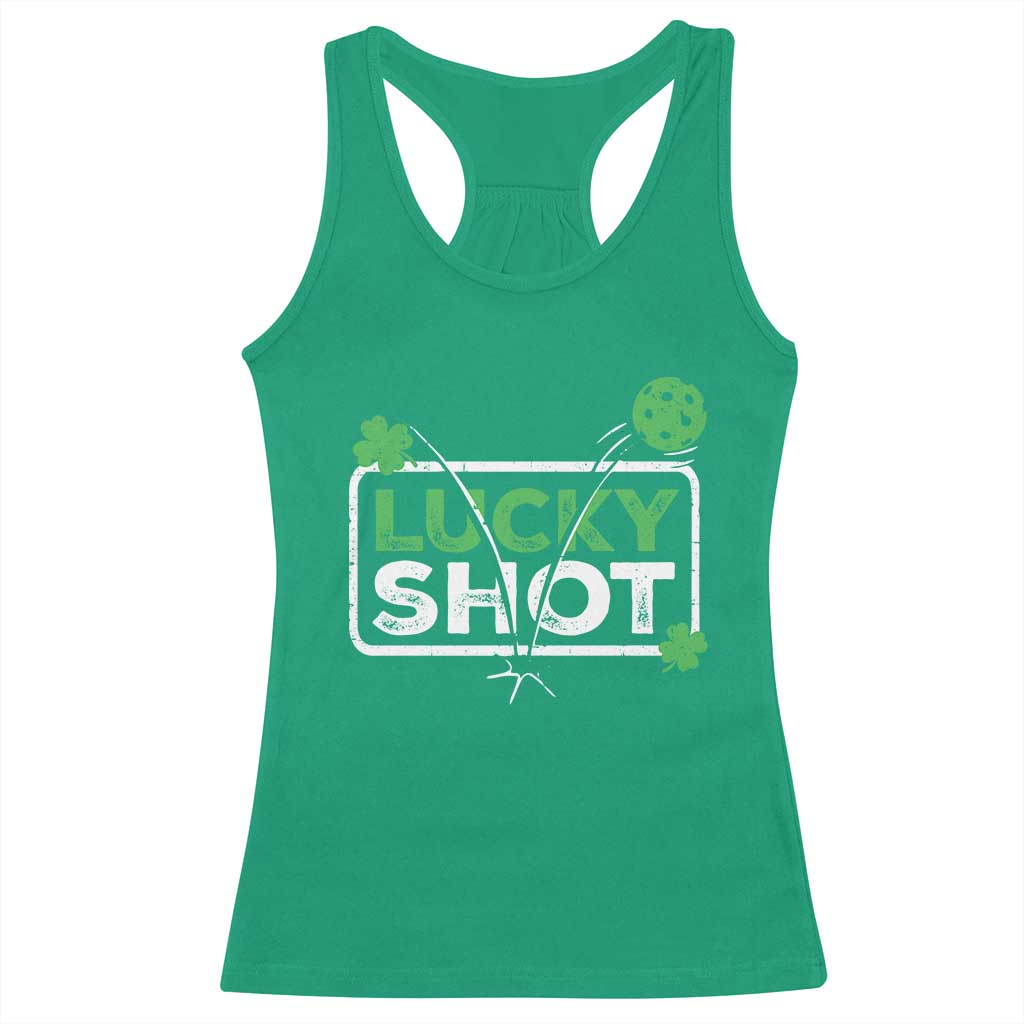 Funny St Patrick's Day Pickleball Racerback Tank Top Lucky Shot Shamrock TS11 Irish Green Print Your Wear