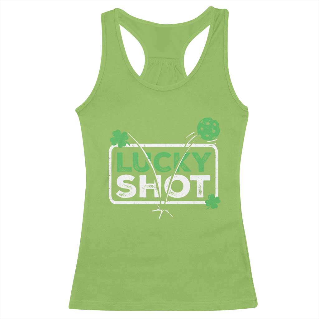 Funny St Patrick's Day Pickleball Racerback Tank Top Lucky Shot Shamrock TS11 Lime Print Your Wear