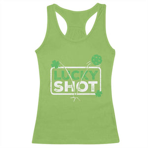 Funny St Patrick's Day Pickleball Racerback Tank Top Lucky Shot Shamrock TS11 Lime Print Your Wear