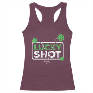 Funny St Patrick's Day Pickleball Racerback Tank Top Lucky Shot Shamrock TS11 Maroon Print Your Wear