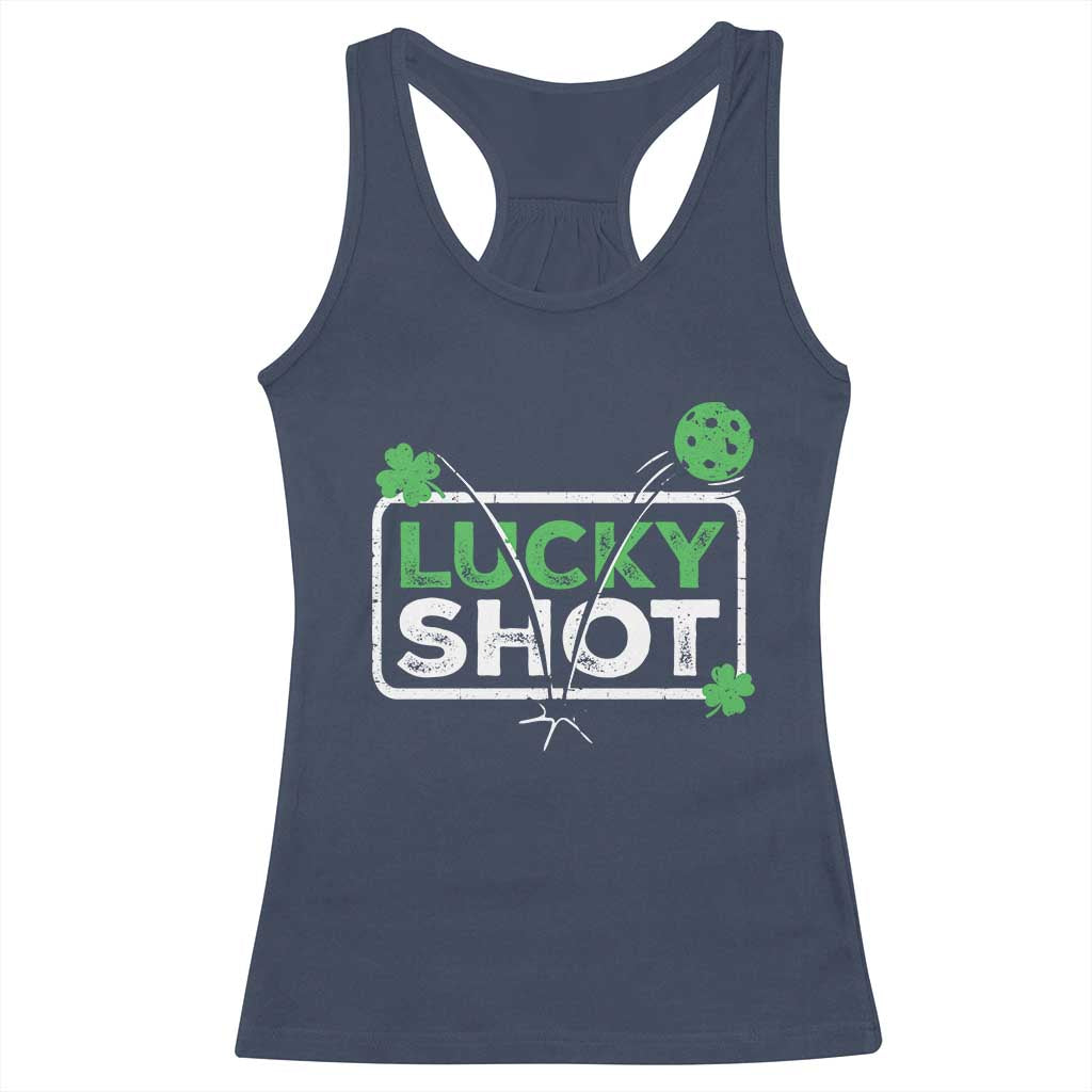 Funny St Patrick's Day Pickleball Racerback Tank Top Lucky Shot Shamrock TS11 Navy Print Your Wear