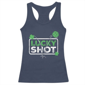 Funny St Patrick's Day Pickleball Racerback Tank Top Lucky Shot Shamrock TS11 Navy Print Your Wear