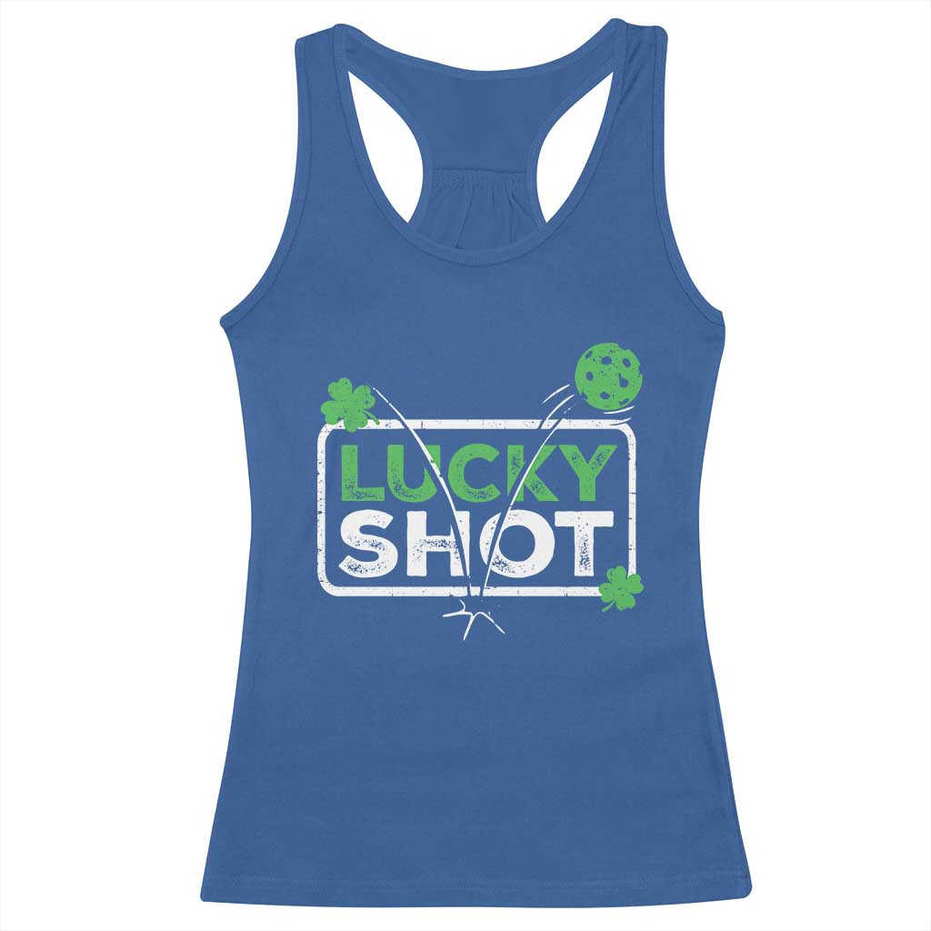 Funny St Patrick's Day Pickleball Racerback Tank Top Lucky Shot Shamrock TS11 Royal Blue Print Your Wear