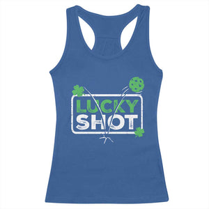 Funny St Patrick's Day Pickleball Racerback Tank Top Lucky Shot Shamrock TS11 Royal Blue Print Your Wear