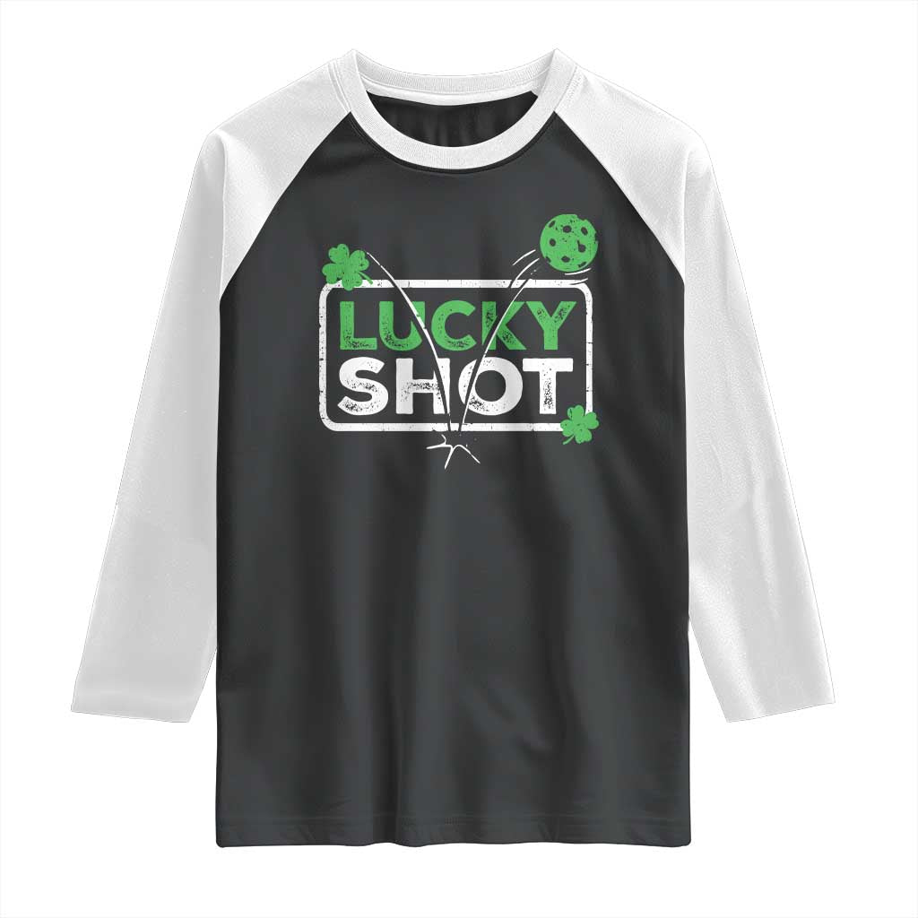 Funny St Patrick's Day Pickleball Raglan Shirt Lucky Shot Shamrock TS11 Black White Print Your Wear