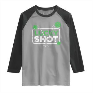 Funny St Patrick's Day Pickleball Raglan Shirt Lucky Shot Shamrock TS11 Sport Gray Black Print Your Wear