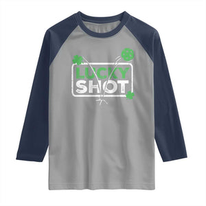 Funny St Patrick's Day Pickleball Raglan Shirt Lucky Shot Shamrock TS11 Sport Gray Navy Print Your Wear