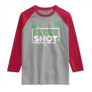 Funny St Patrick's Day Pickleball Raglan Shirt Lucky Shot Shamrock TS11 Sport Gray Red Print Your Wear