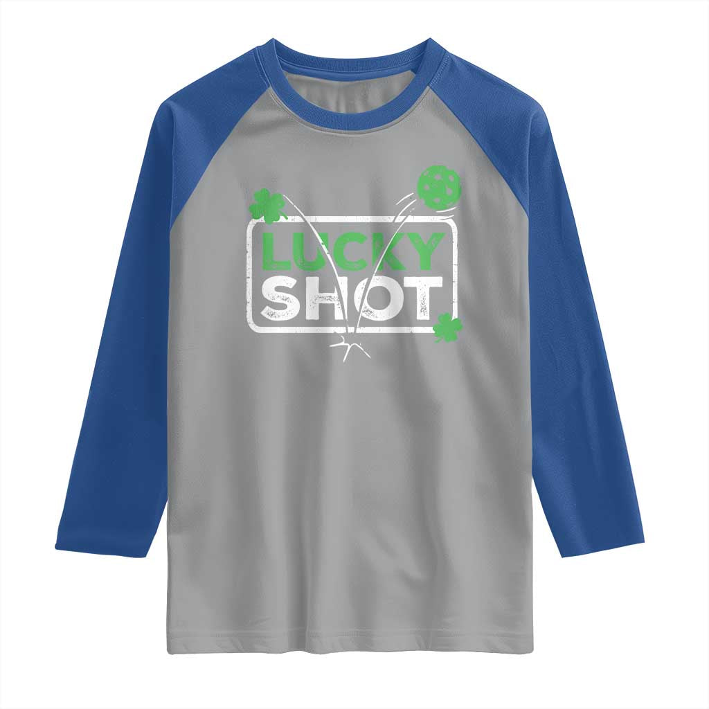 Funny St Patrick's Day Pickleball Raglan Shirt Lucky Shot Shamrock TS11 Sport Gray Royal Print Your Wear