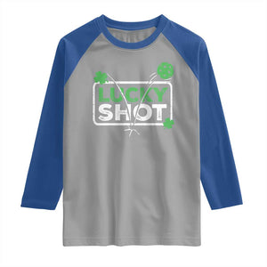 Funny St Patrick's Day Pickleball Raglan Shirt Lucky Shot Shamrock TS11 Sport Gray Royal Print Your Wear