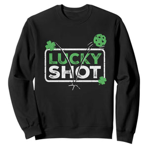 Funny St Patrick's Day Pickleball Sweatshirt Lucky Shot Shamrock TS11 Black Print Your Wear