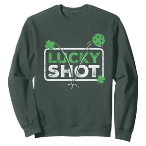 Funny St Patrick's Day Pickleball Sweatshirt Lucky Shot Shamrock TS11 Dark Forest Green Print Your Wear