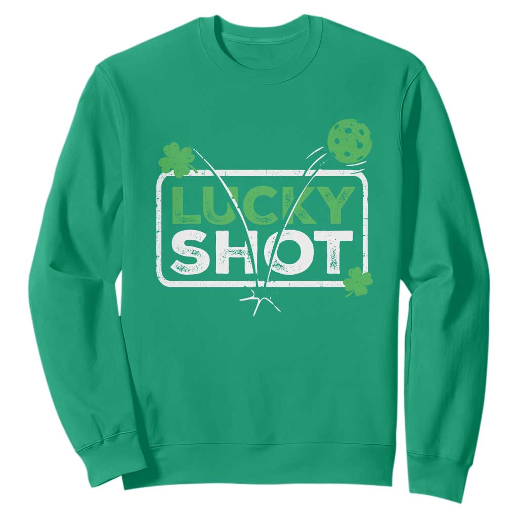 Funny St Patrick's Day Pickleball Sweatshirt Lucky Shot Shamrock TS11 Irish Green Print Your Wear