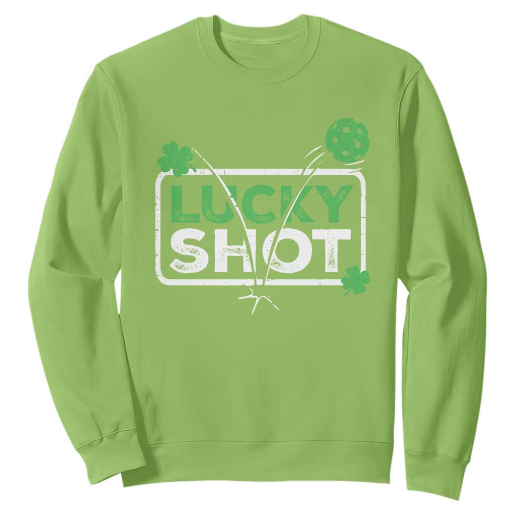 Funny St Patrick's Day Pickleball Sweatshirt Lucky Shot Shamrock TS11 Lime Print Your Wear