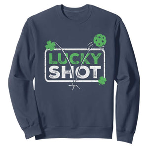 Funny St Patrick's Day Pickleball Sweatshirt Lucky Shot Shamrock TS11 Navy Print Your Wear