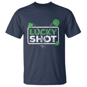 Funny St Patricks Day Pickleball T Shirt - Lucky Shot Shamrock Holiday Humor Tee TS11 Navy Print Your Wear