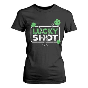Funny St Patrick's Day Pickleball T Shirt For Women Lucky Shot Shamrock TS11 Black Print Your Wear