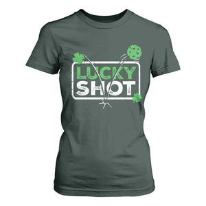 Funny St Patrick's Day Pickleball T Shirt For Women Lucky Shot Shamrock TS11 Dark Forest Green Print Your Wear
