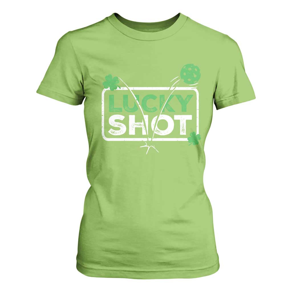 Funny St Patrick's Day Pickleball T Shirt For Women Lucky Shot Shamrock TS11 Lime Print Your Wear