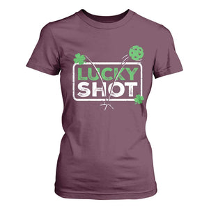 Funny St Patrick's Day Pickleball T Shirt For Women Lucky Shot Shamrock TS11 Maroon Print Your Wear