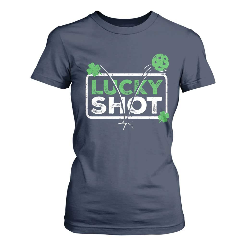 Funny St Patrick's Day Pickleball T Shirt For Women Lucky Shot Shamrock TS11 Navy Print Your Wear