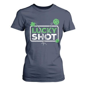 Funny St Patrick's Day Pickleball T Shirt For Women Lucky Shot Shamrock TS11 Navy Print Your Wear