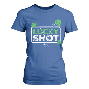 Funny St Patrick's Day Pickleball T Shirt For Women Lucky Shot Shamrock TS11 Royal Blue Print Your Wear