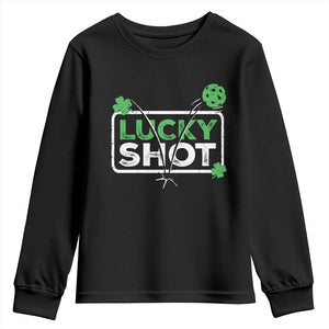 Funny St Patrick's Day Pickleball Youth Sweatshirt Lucky Shot Shamrock TS11 Black Print Your Wear