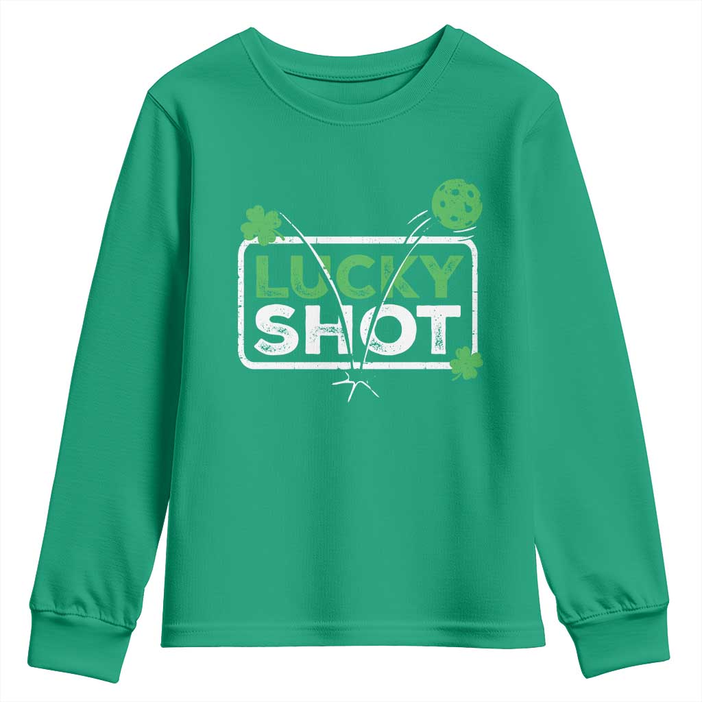 Funny St Patrick's Day Pickleball Youth Sweatshirt Lucky Shot Shamrock TS11 Irish Green Print Your Wear