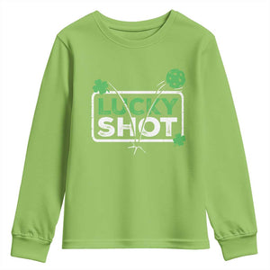 Funny St Patrick's Day Pickleball Youth Sweatshirt Lucky Shot Shamrock TS11 Lime Print Your Wear