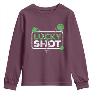 Funny St Patrick's Day Pickleball Youth Sweatshirt Lucky Shot Shamrock TS11 Maroon Print Your Wear