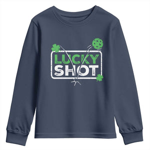 Funny St Patrick's Day Pickleball Youth Sweatshirt Lucky Shot Shamrock TS11 Navy Print Your Wear