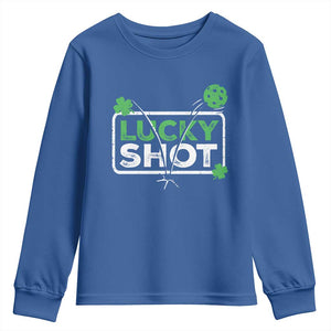Funny St Patrick's Day Pickleball Youth Sweatshirt Lucky Shot Shamrock TS11 Royal Blue Print Your Wear