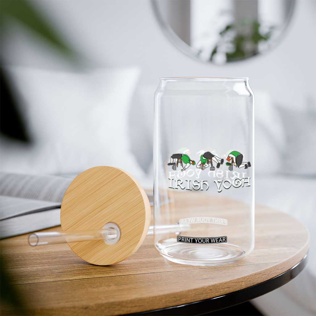 Funny St Patricks Day Beer Drinking Glass Can Irish Yoga Leprechaun Beer Mug TS11 Print Your Wear