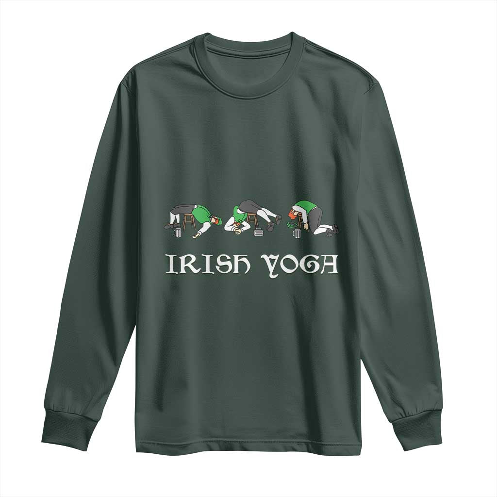 Funny St Patricks Day Beer Drinking Long Sleeve Shirt Irish Yoga Leprechaun Beer Mug TS11 Dark Forest Green Print Your Wear